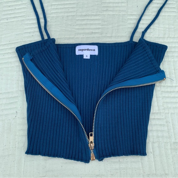 Superdown Blue Ribbed Zip-Up Camisole Size Small - Picture 6 of 9